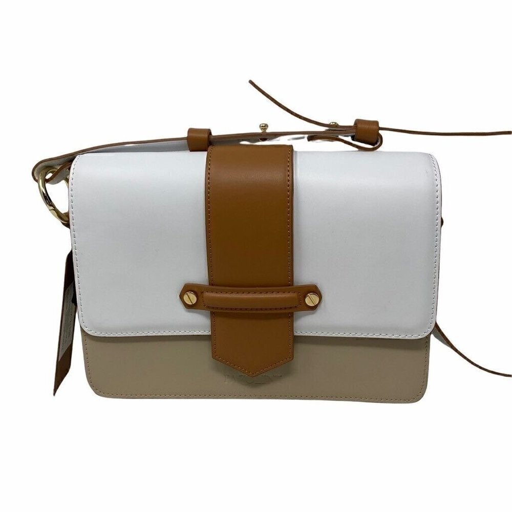 Carlo Pazolini Womens Shoulder Bag Beige Color Block Leather Magnetic Snap NEW